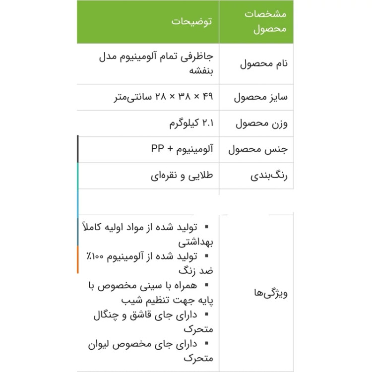 جاظرفی تمام آلومینیوم مدل بنفشه اطلس کد 460